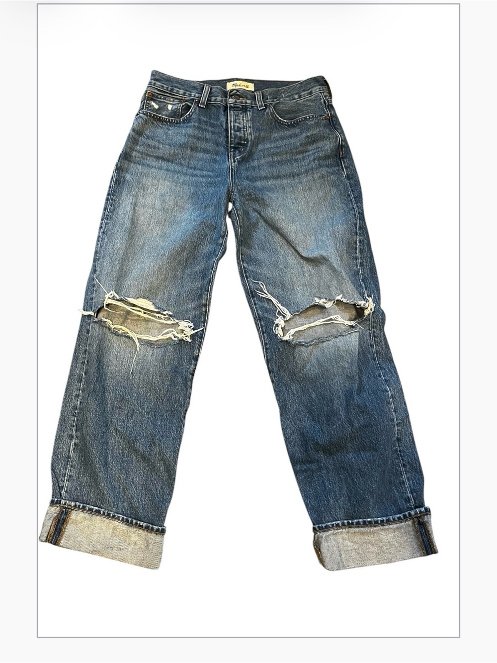 Madewell Distressed Cropped Blue Jeans